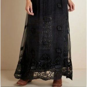 [Soft Surroundings] Dark Gray Embroidered Maxi Skirt